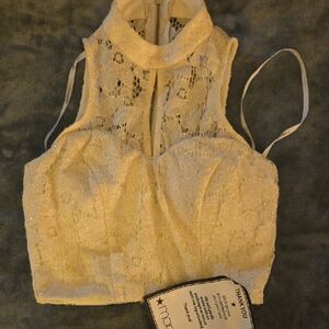 Speechless Cream Lace High Neck Crop Top